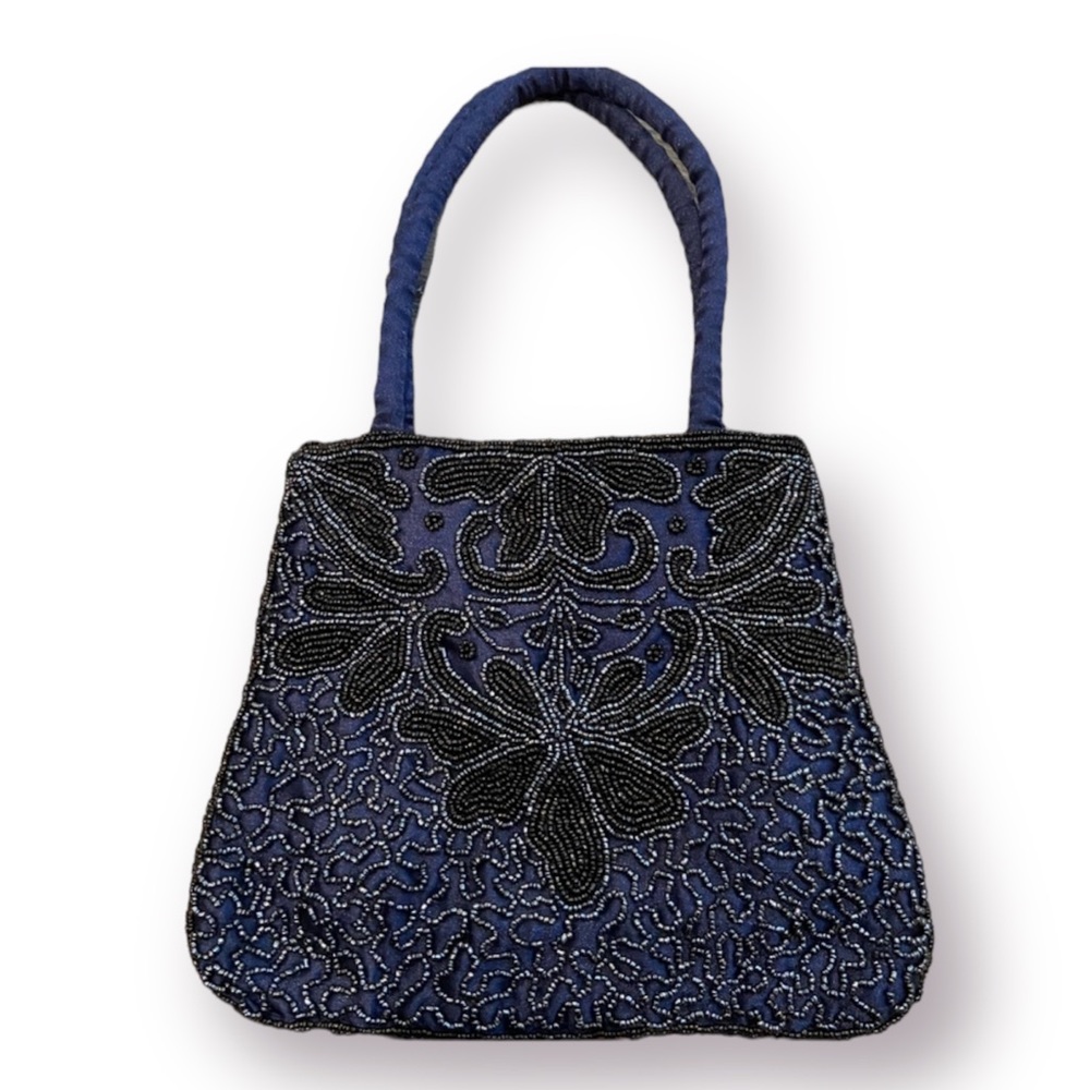 VINTAGE 50’s Silk Blend Handmade  Beaded Handbag Purse Formal